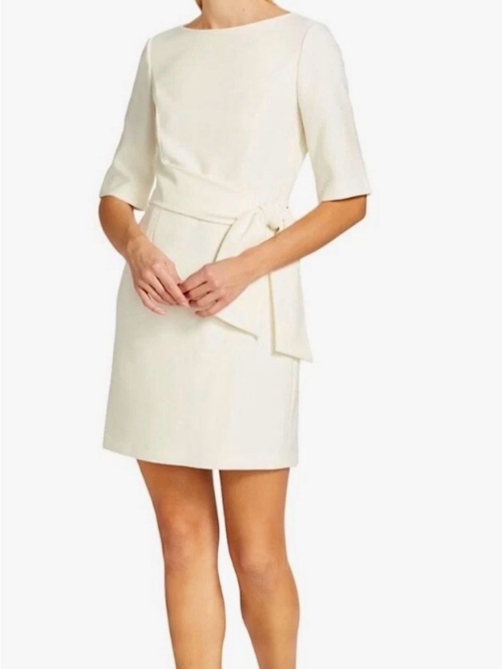 Alice + Olivia White Short Tie-Waist Shift Dress Lined